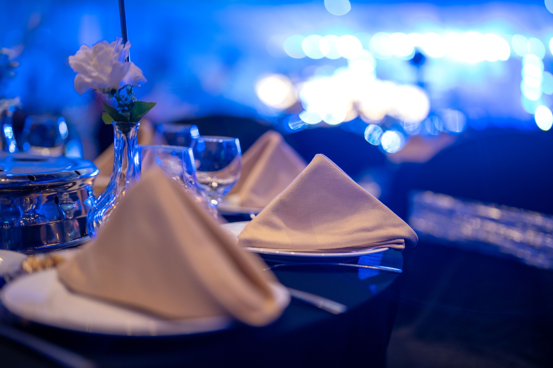 Reception dining table decoration in banquet hall